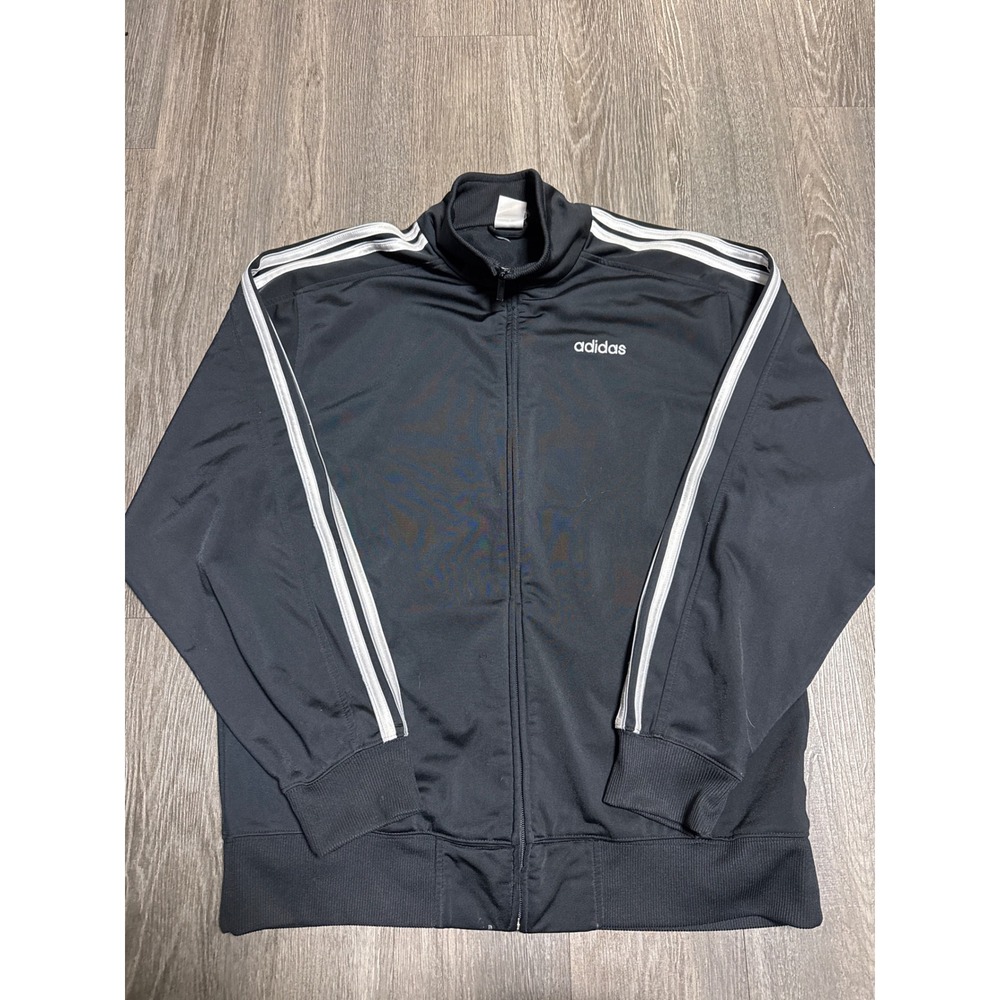 Adidas Mens Essentials Track Jacket Black White 3 Stripe Full Zip Size M